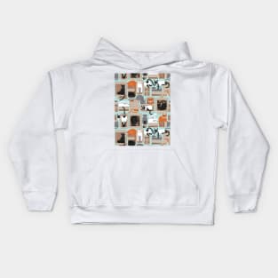 Purfect feline architecture // pattern // aqua background cute cats in cardboard boxes Kids Hoodie